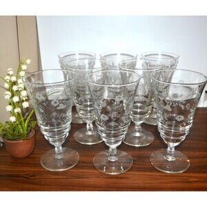 Vintage Libbey Rock Sharp Halifax Iced Tea Glasses Block Stem 1940s